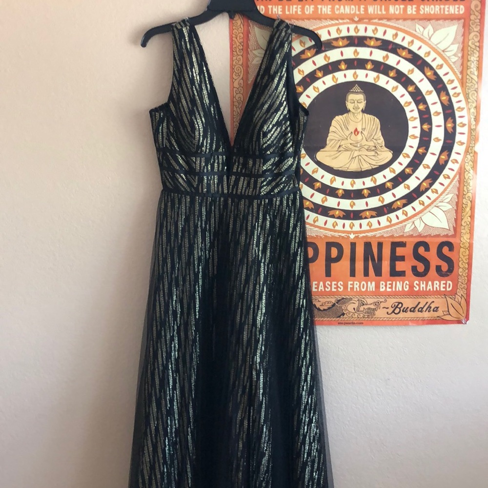 Black and gold prom dress